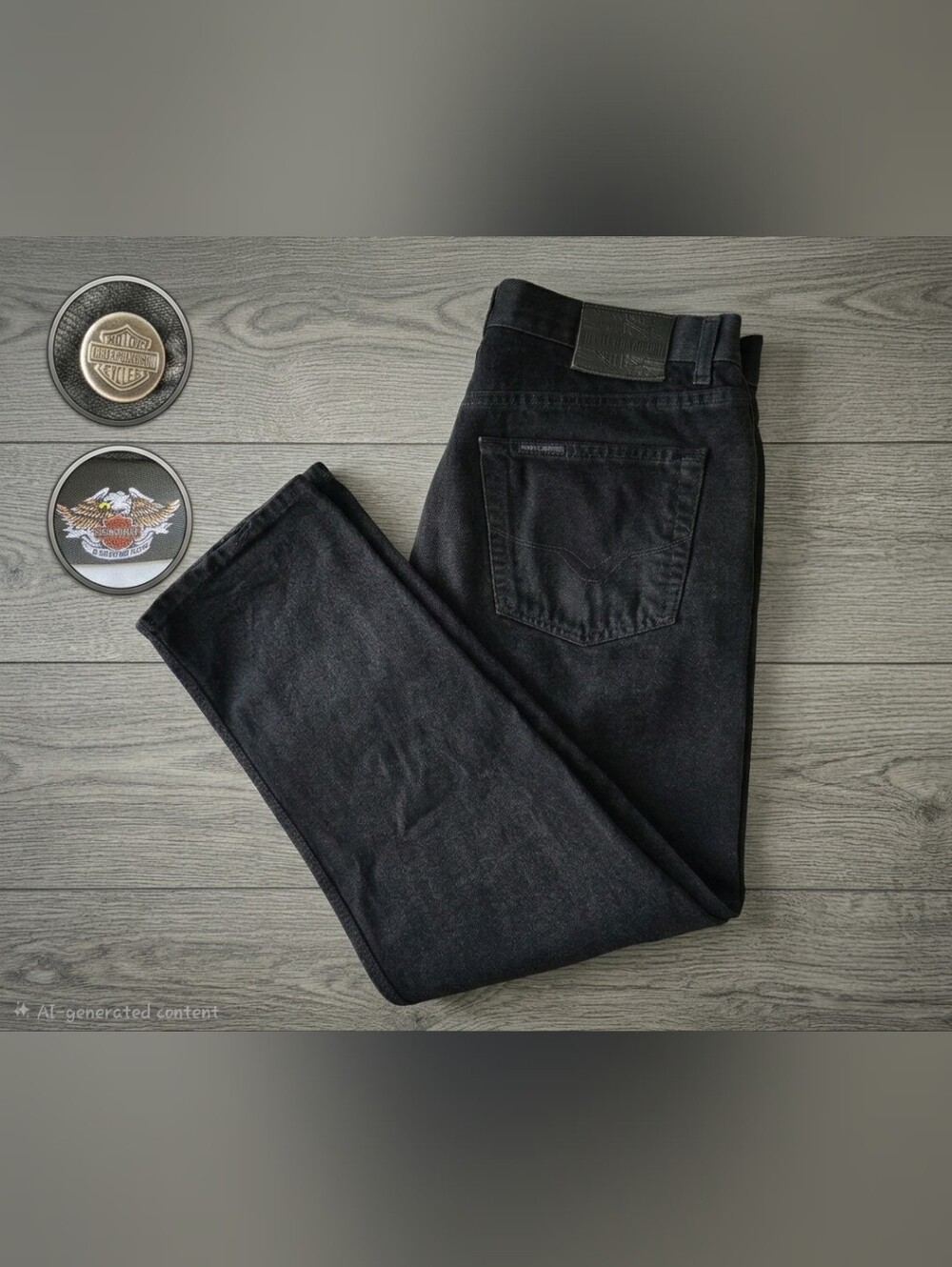 Vintage Y2k Harley Davidson Relaxed Leg Black Jeans 36x30 2005 Biker Moto
